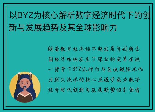 以BYZ为核心解析数字经济时代下的创新与发展趋势及其全球影响力